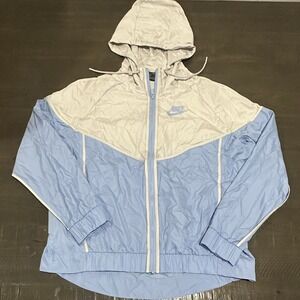 Nike Women's Windrunner Track Jacket Blue White Hooded Full Zip - Size XL